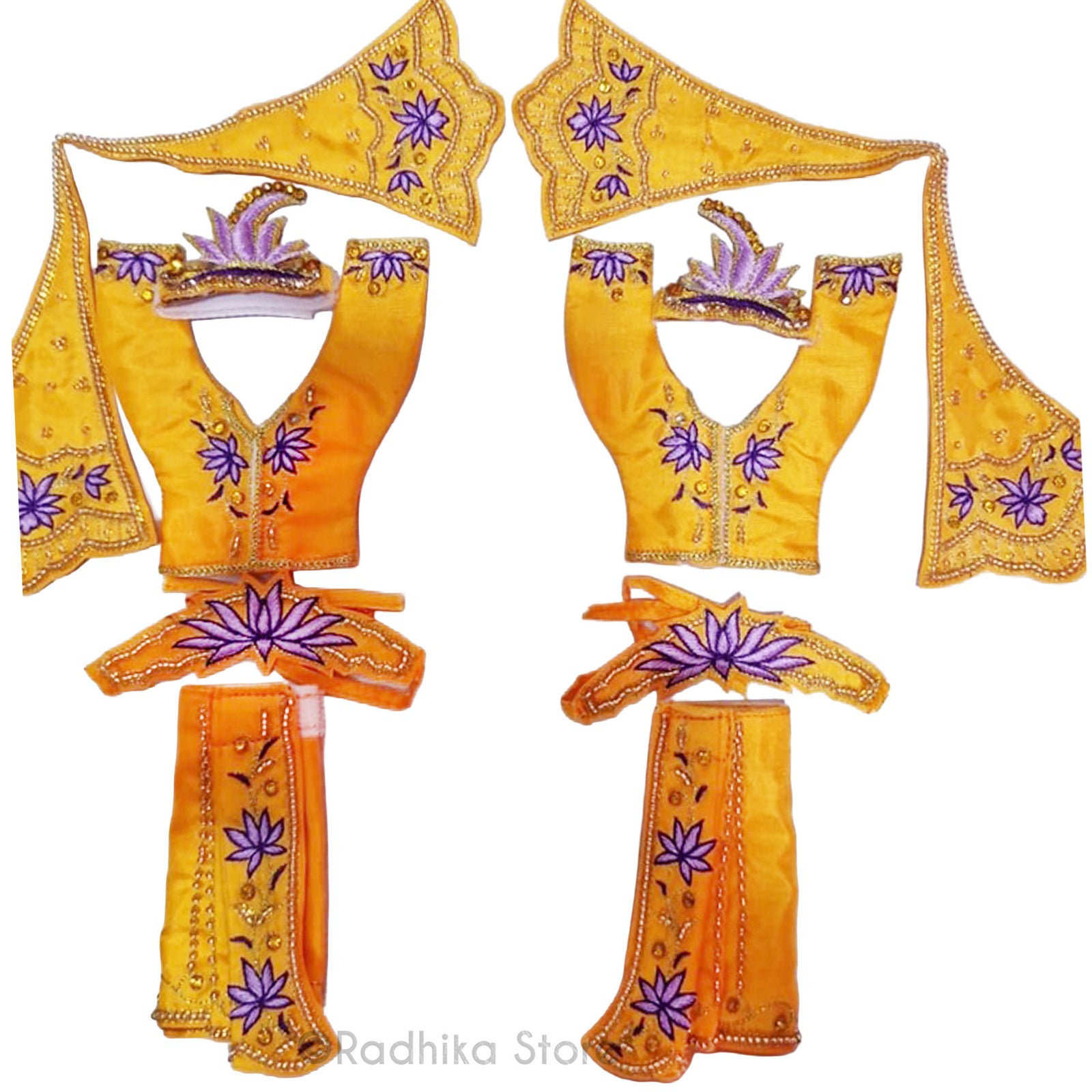 Purple Lotus in Kusum Sarovara - Marigold Orange - Silk - Gaura Nitai Deity Outfit