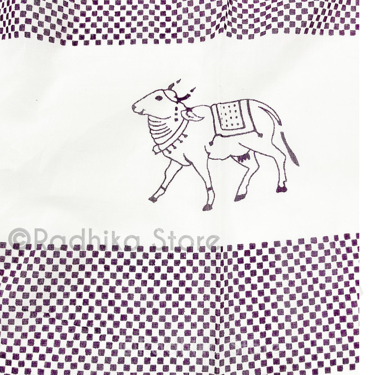 Checkered Pin Dot-Purple -  Maha Mantra Chadar - With Vrindavan Cows