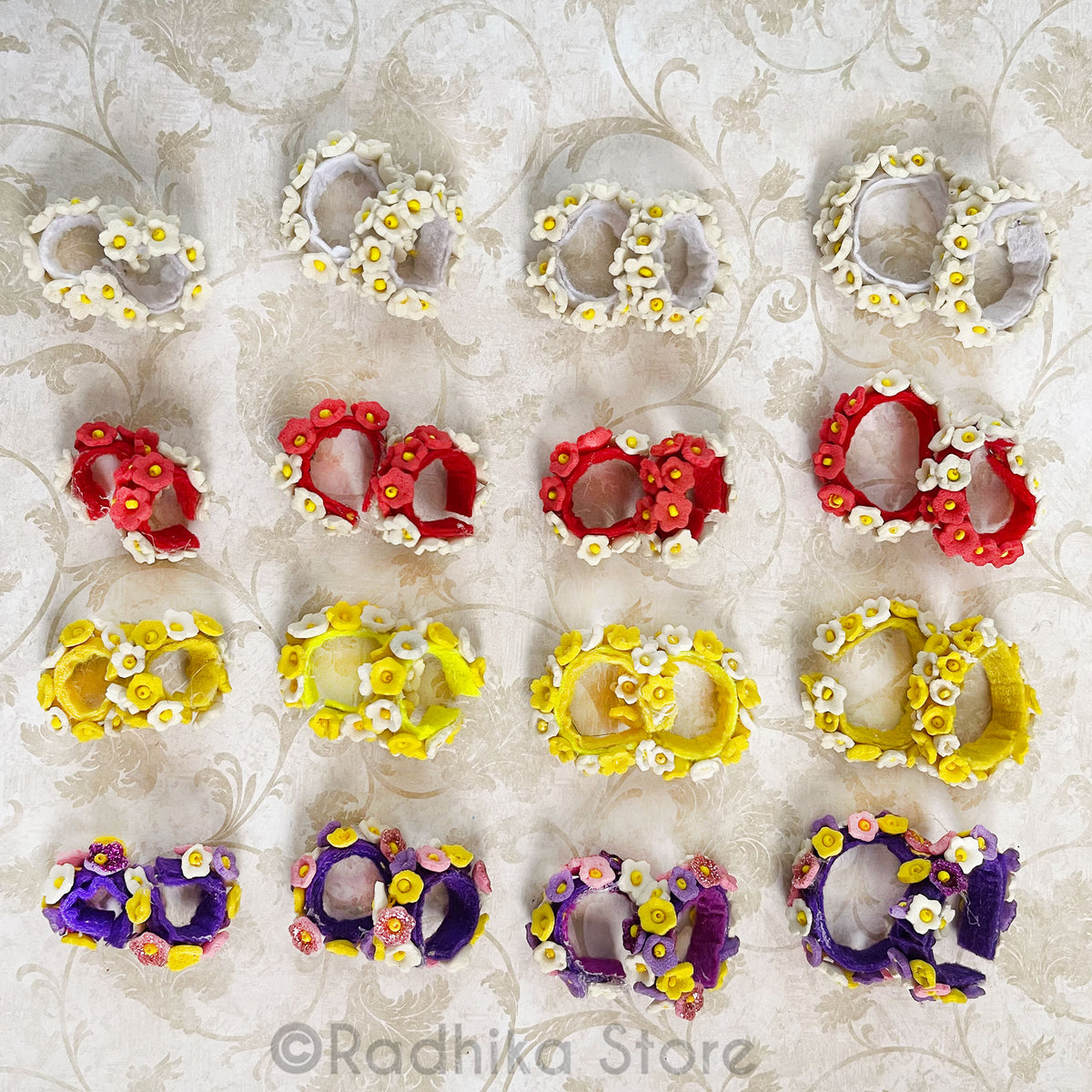 Vrindavan Flower - Purple - Yellow - Red or White - Set of 2 Bangles