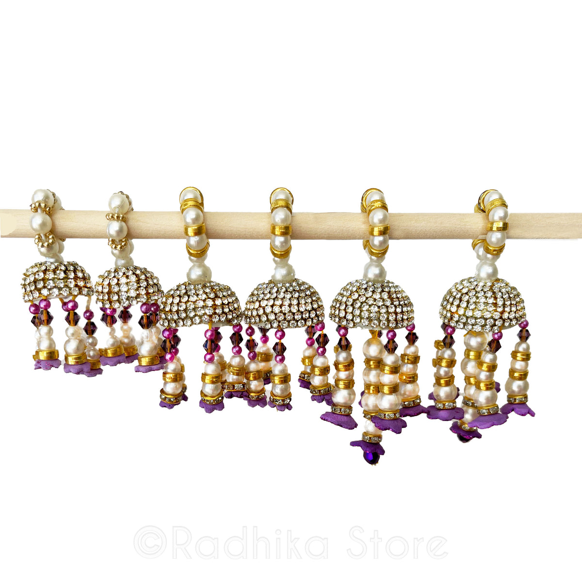 Vrindavan Flower Bell Bangles - Teal Blue, Yellow and Purple - Set of 2