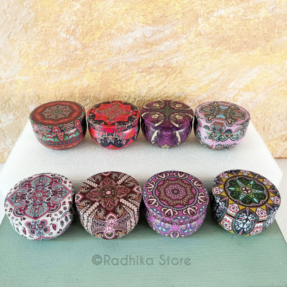 Decorative Miniature Soy Candle Tins With Lids - Set of 8 - Set C