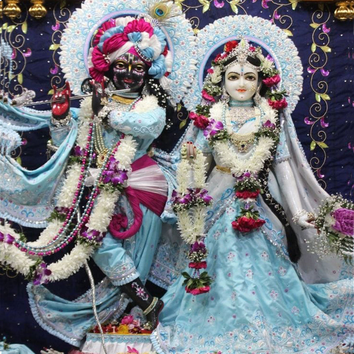 Vrindavan White Peacocks - Baby Blue - Silk - Radha Krishna Deity Outfit