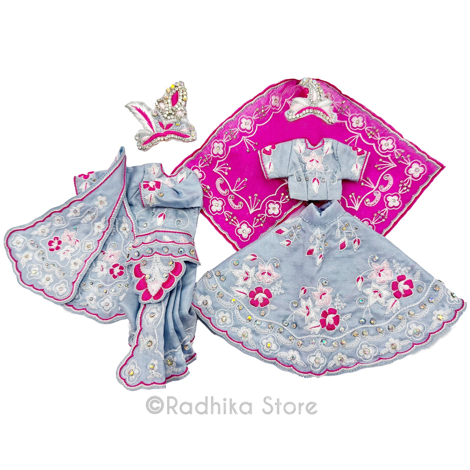 Wonderland - Light Blue Gray - Silk - Radha Krishna Deity Outfit
