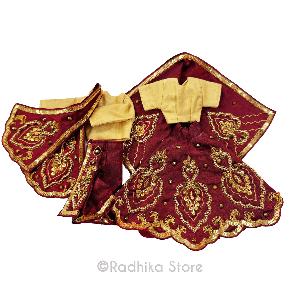 Braj Golden Peacocks - Maroon - Silk - Radha Krishna Deity Outfit