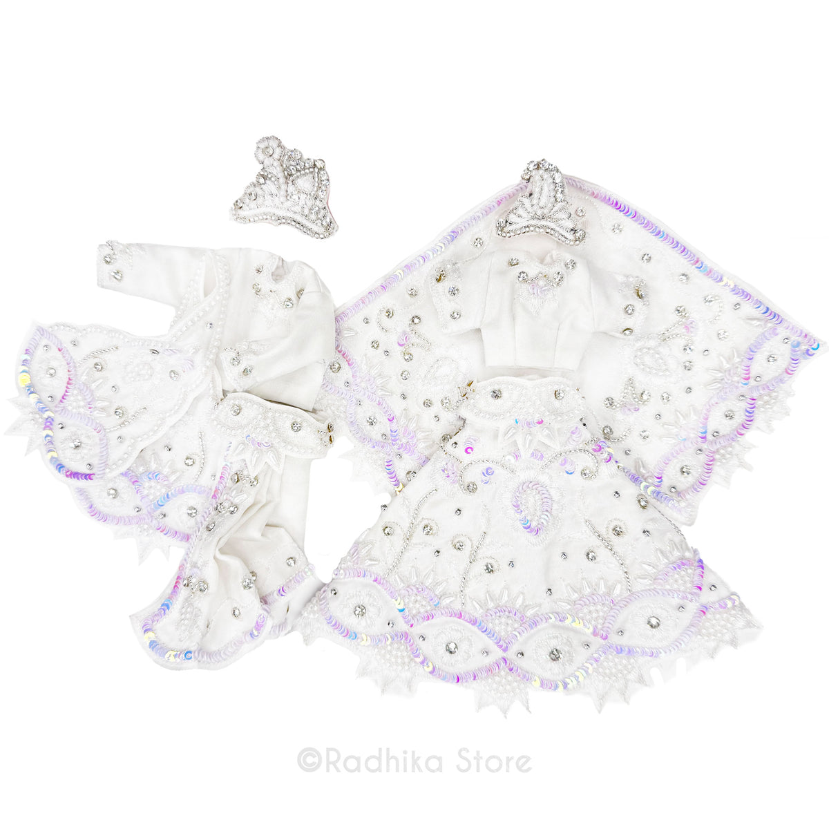 Krishna&#39;s Pearl Garden - White - Silk - Radha Krishna Deity Outfit