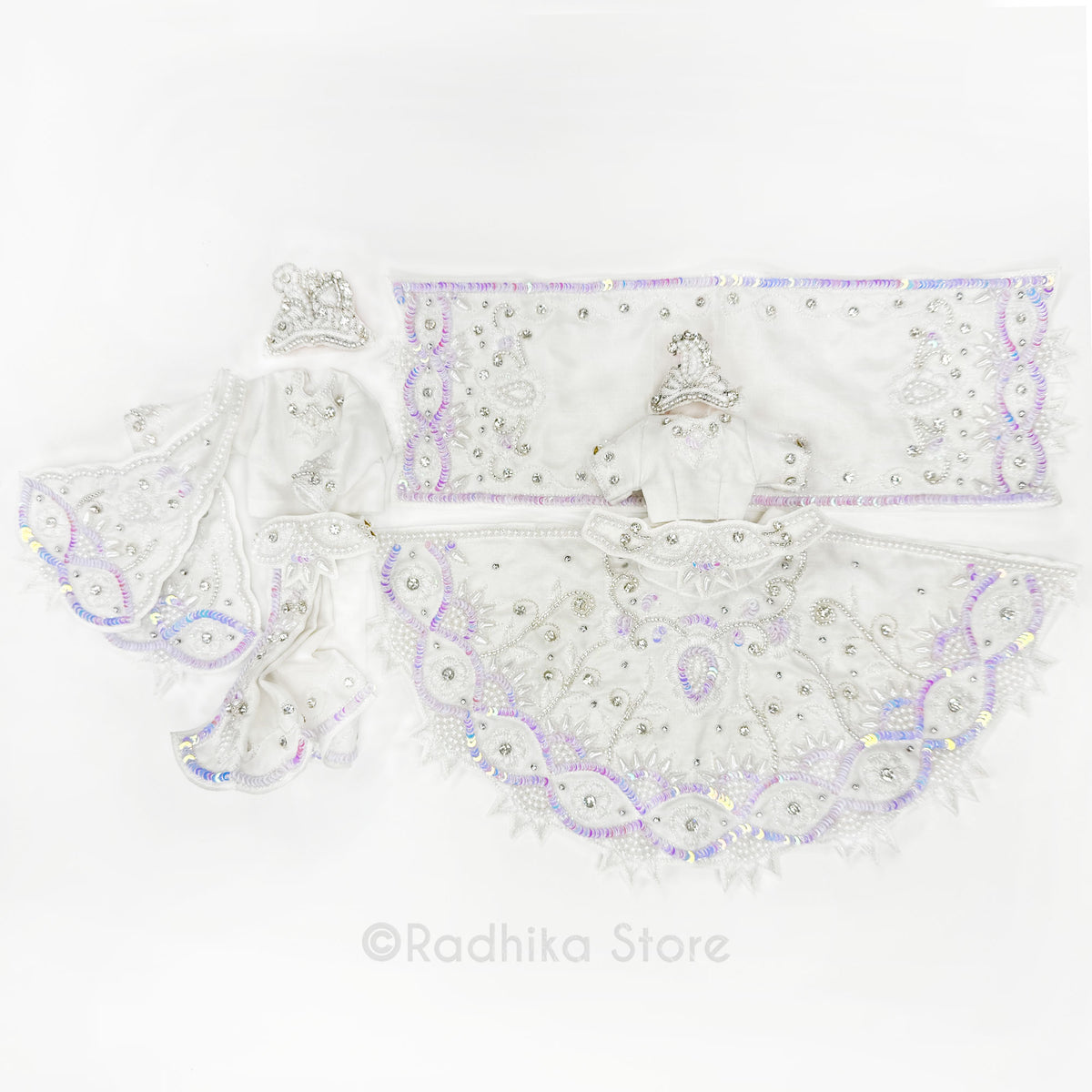Krishna&#39;s Pearl Garden - White - Silk - Radha Krishna Deity Outfit