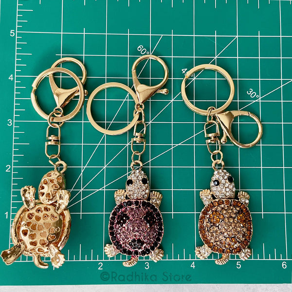 Cute Turtle Rhinestone Keychain - Green Zinc Alloy, 11cm, Animal Charm For Bags & Gifts