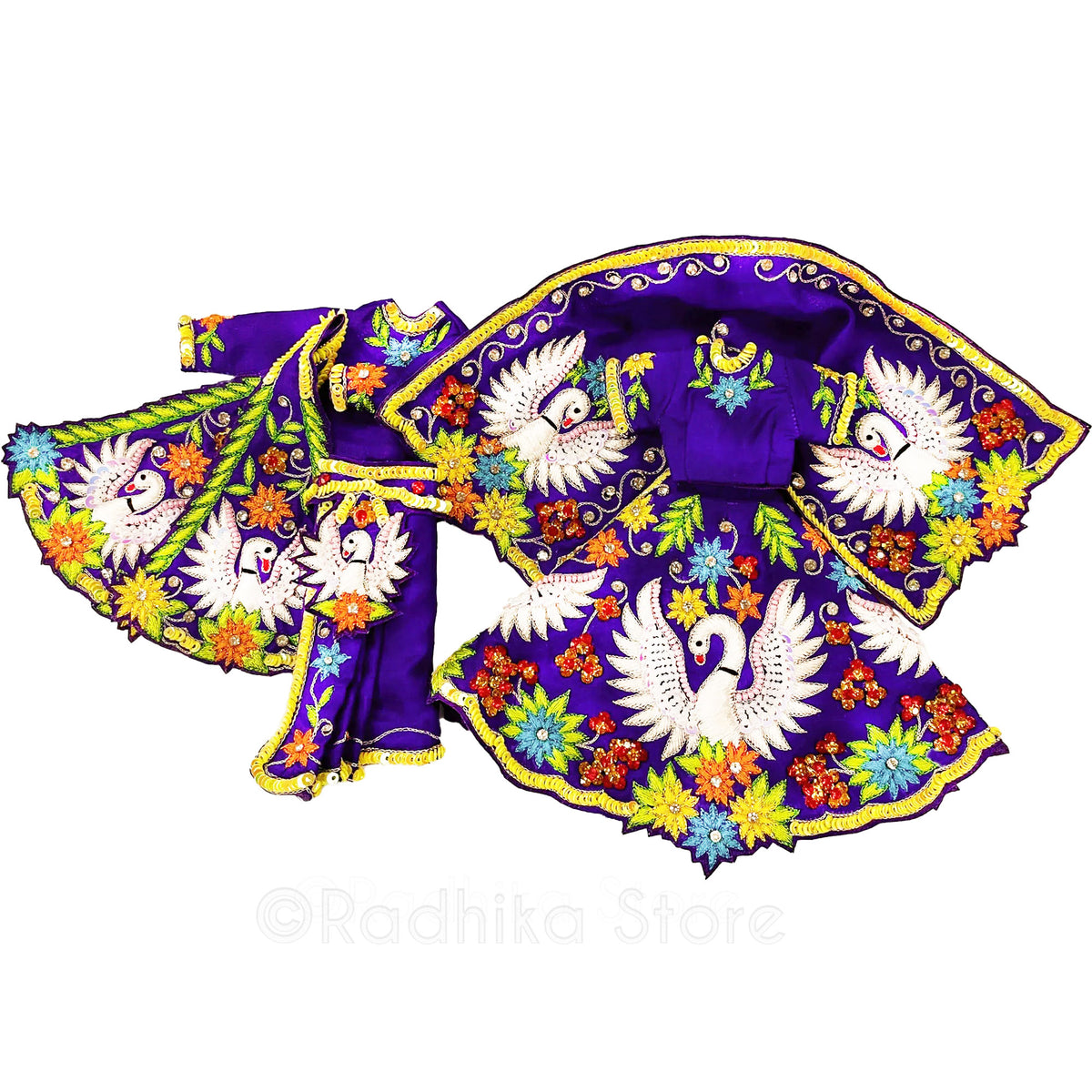 Evening Radha Kund - All Silk - Deep Purple Multi Color - Radha Krishna Deity Outfit