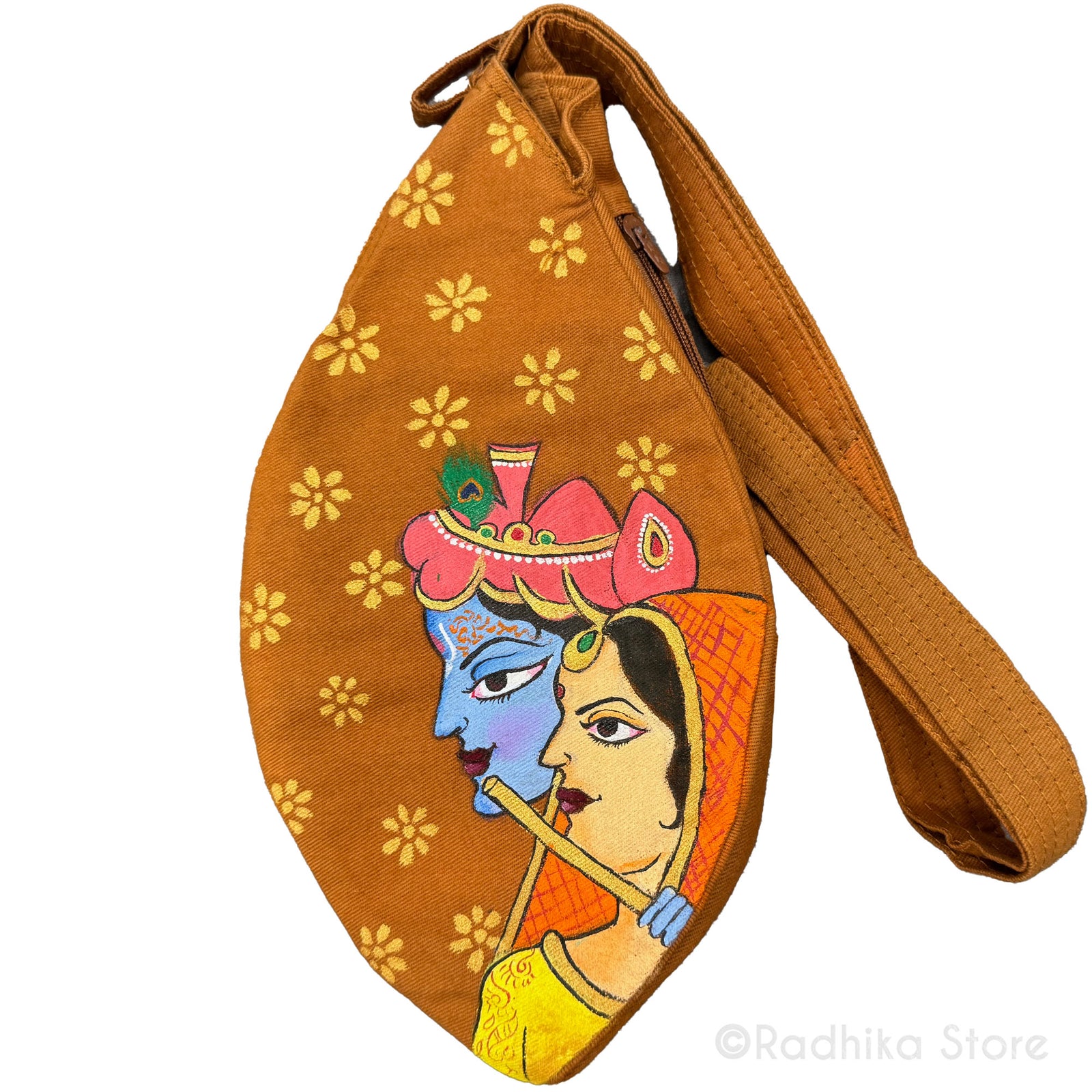 Sri Radha Murlidhar Krishna - Hand Painted - Rustic-Thick Cotton -Bead Bag