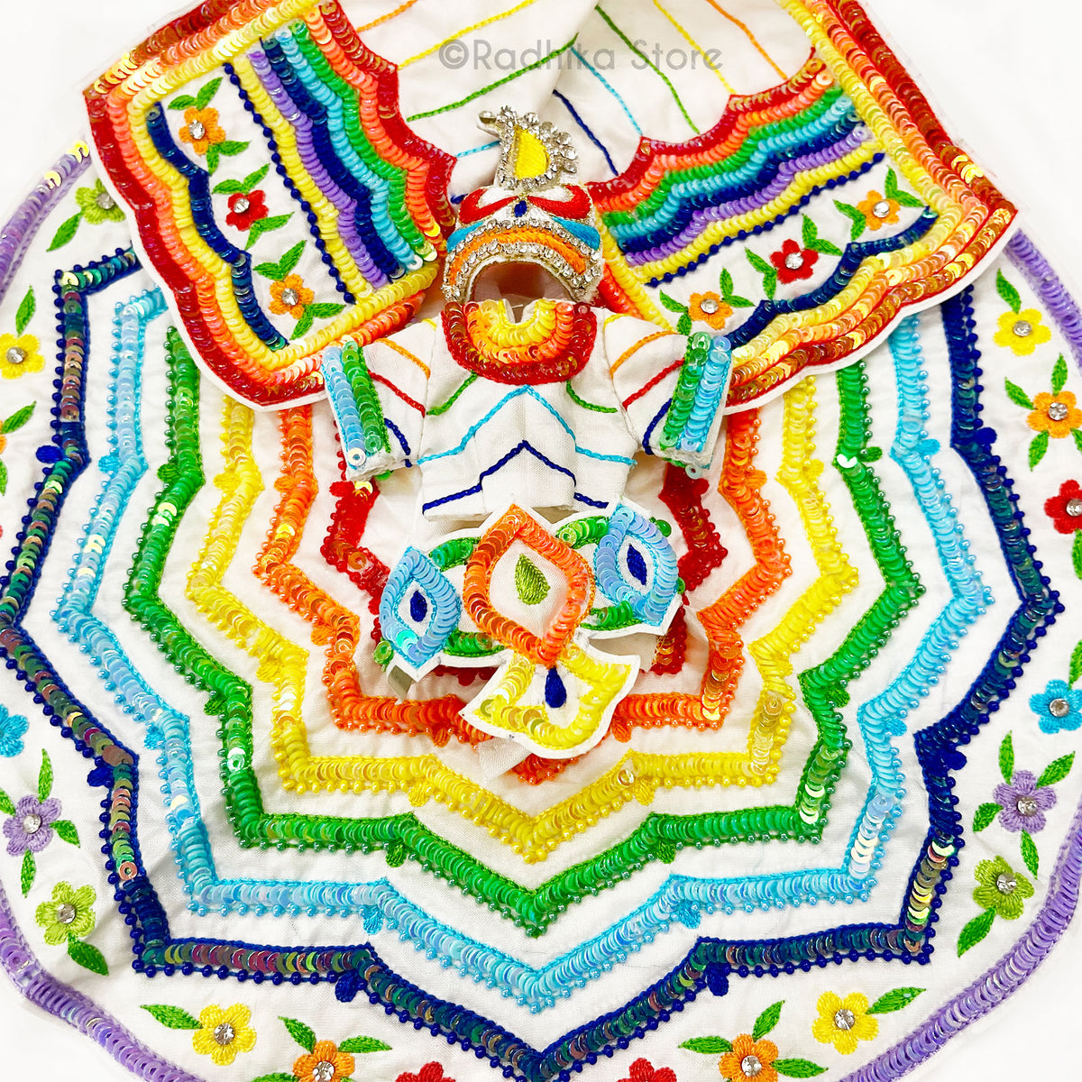 Govardhana Rainbow - White Silk - Radha Krishna Deity Outfit