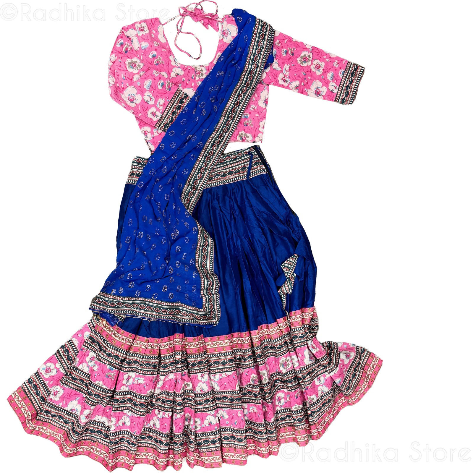Gopika-Deep Blue Jute- Pink Cotton Screen Print- With Chadar - S-M-L