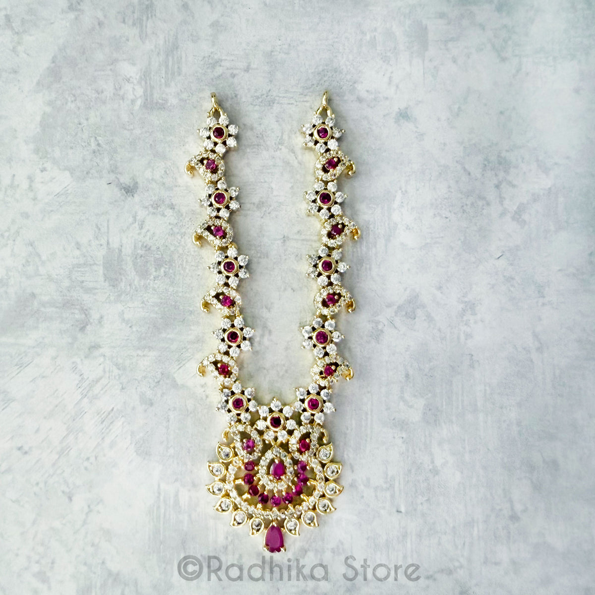 Radhikas Favorite Ruby Diamond - CZ - Deity Necklace