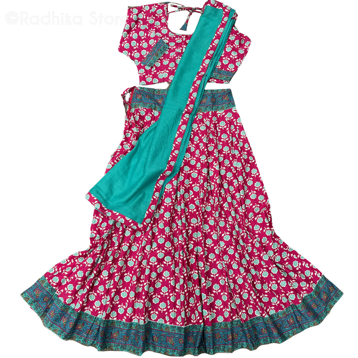 Rani Pink With Vrindavan Flowers - Cotton Screen Print- With Chadar - S-M-L