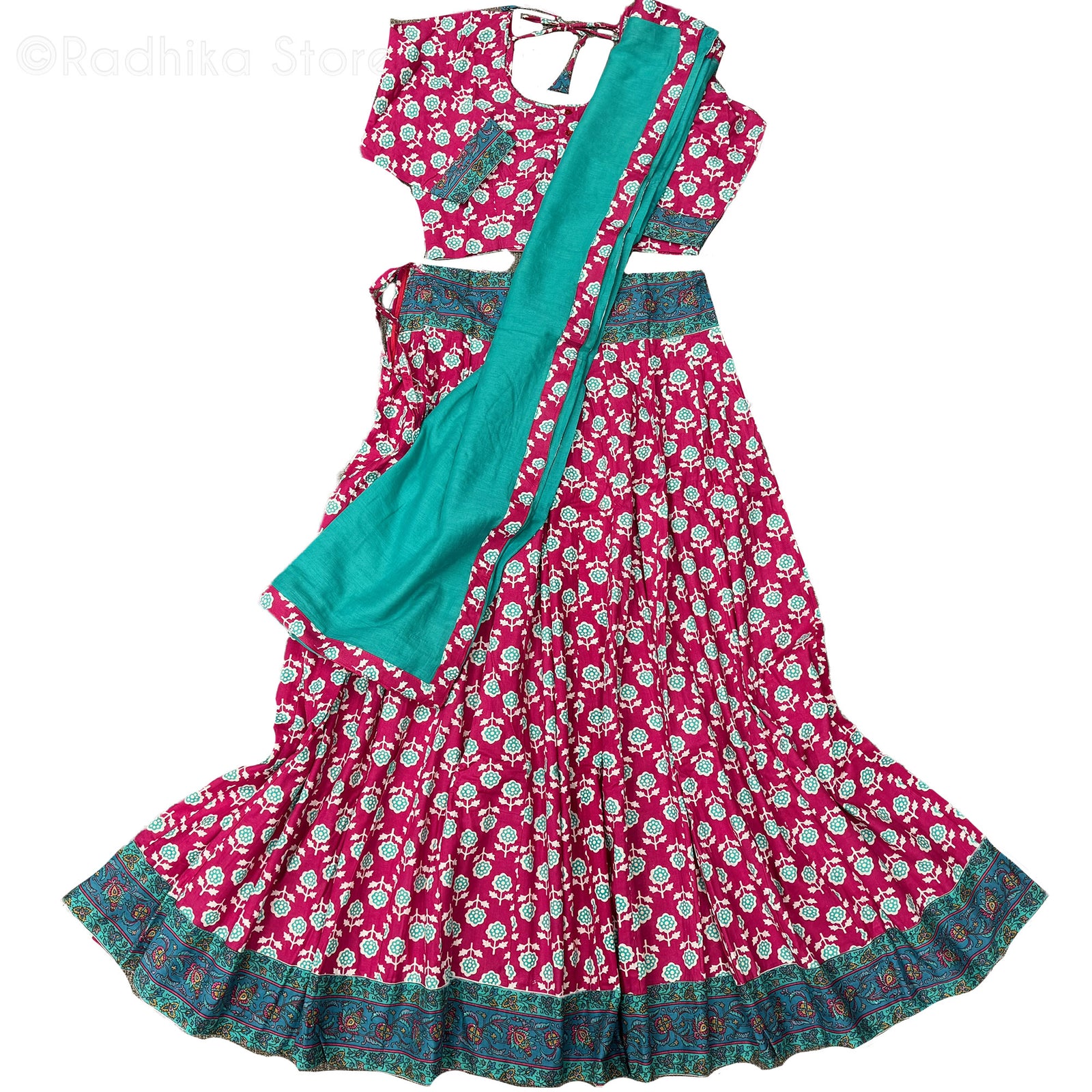 Rani Pink With Vrindavan Flowers - Cotton Screen Print- With Chadar - S-M-L