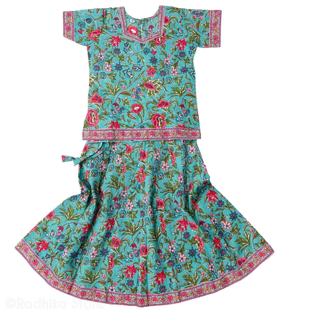 Girls Gopi Skirt Outfit - Radhikas&#39; Favorite - Cotton-Screen Print