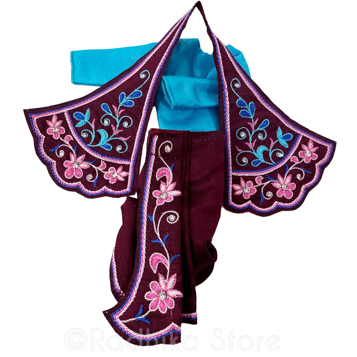 Radhika's Favorite - Maroon and Teal - Silk - Radha Krishna Deity Outfit