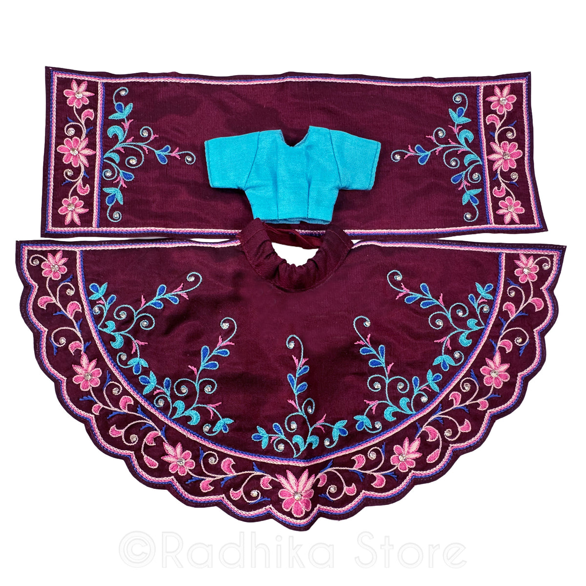 Radhika's Favorite - Maroon and Teal - Silk - Radha Krishna Deity Outfit