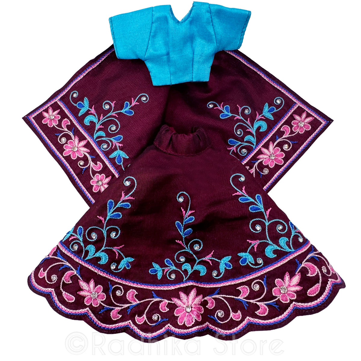 Radhika's Favorite - Maroon and Teal - Silk - Radha Krishna Deity Outfit