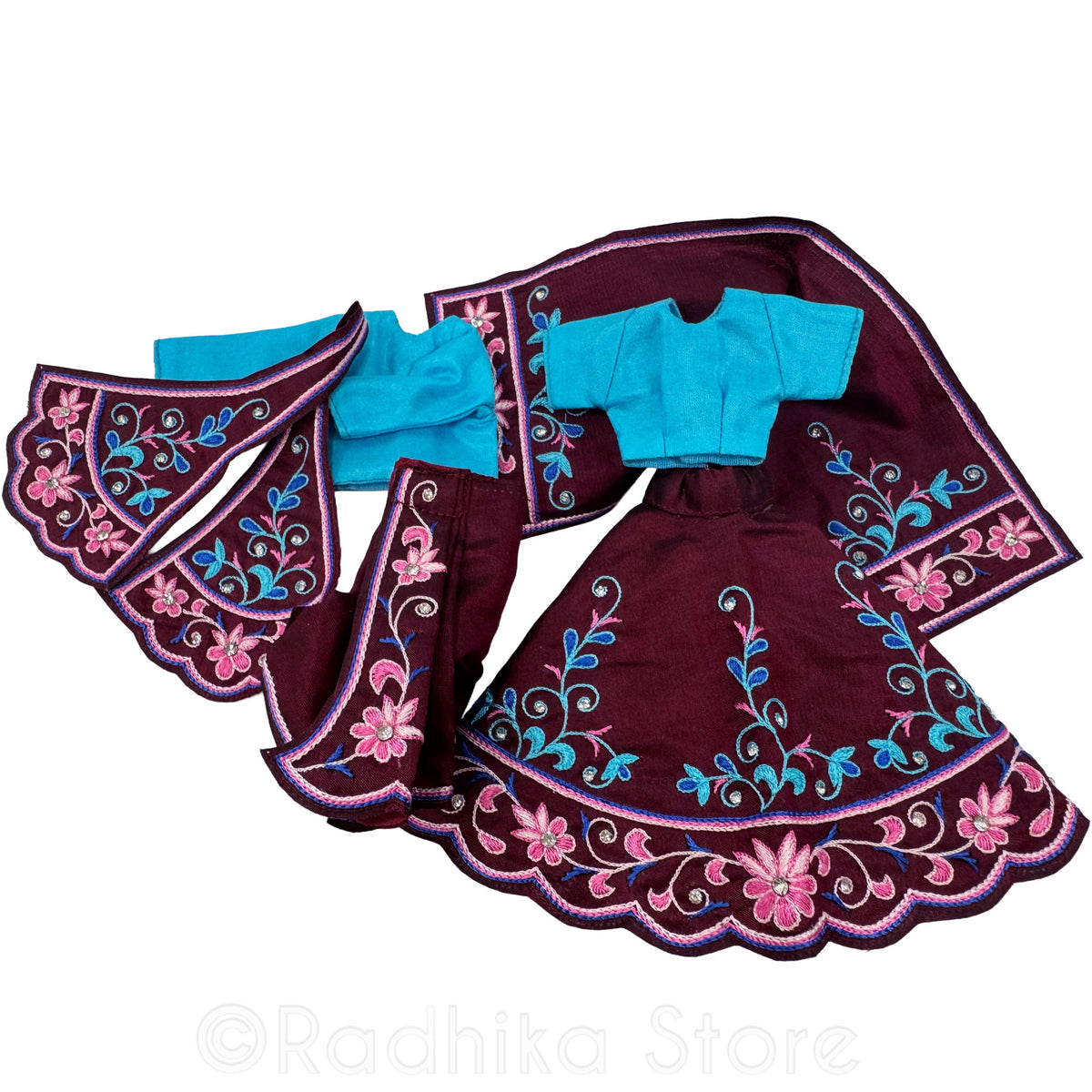 Radhika's Favorite - Maroon and Teal - Silk - Radha Krishna Deity Outfit