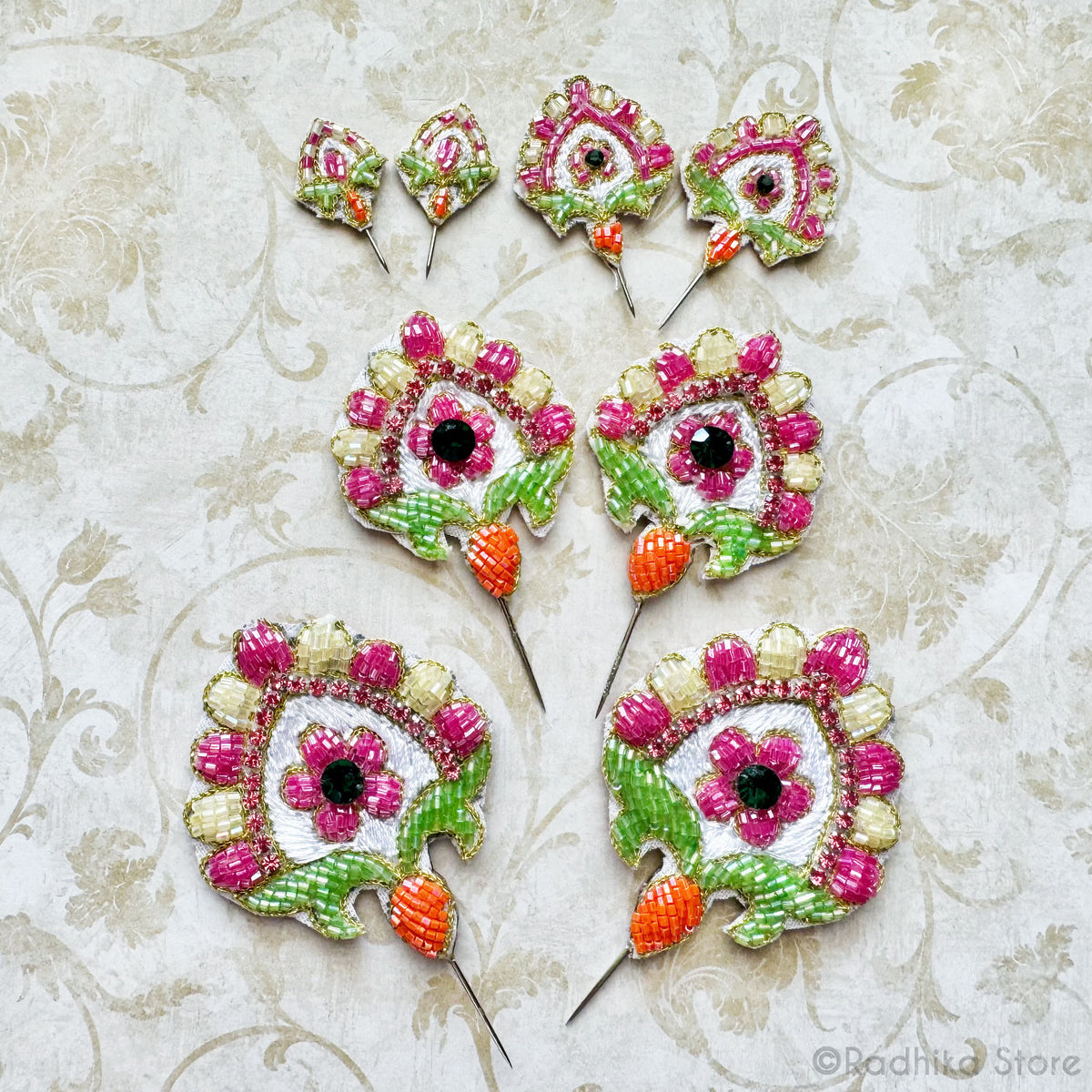 Candy Fan - Radhika&#39;s Favorite - Jeweled Embroidery Turban Pins - Set of 2