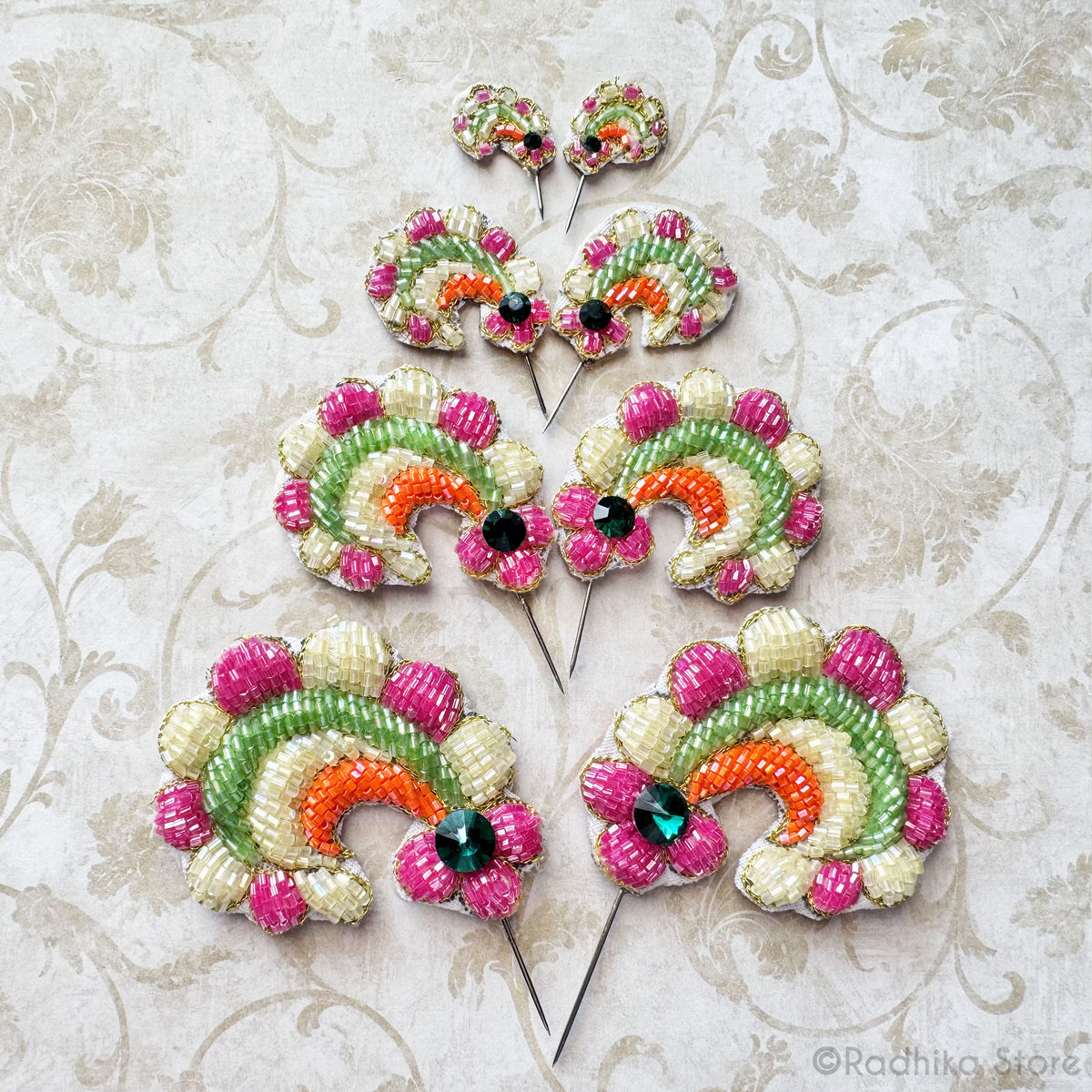 Candy Curls - Radhika&#39;s Favorite - Jeweled Embroidery Turban Pins - Set of 2