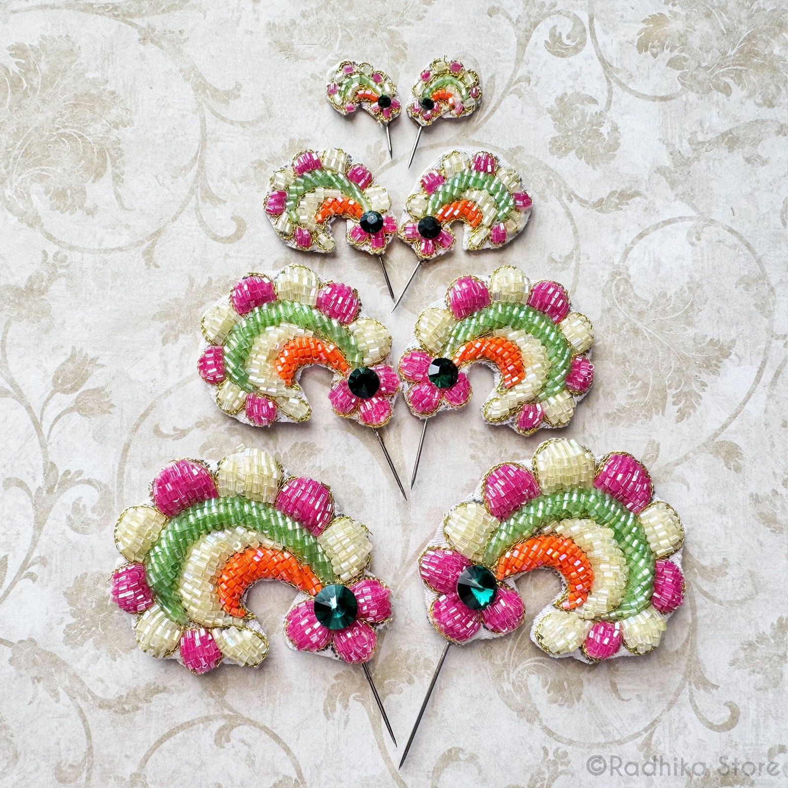 Candy Curls - Radhika's Favorite - Jeweled Embroidery Turban Pins - Set of 2