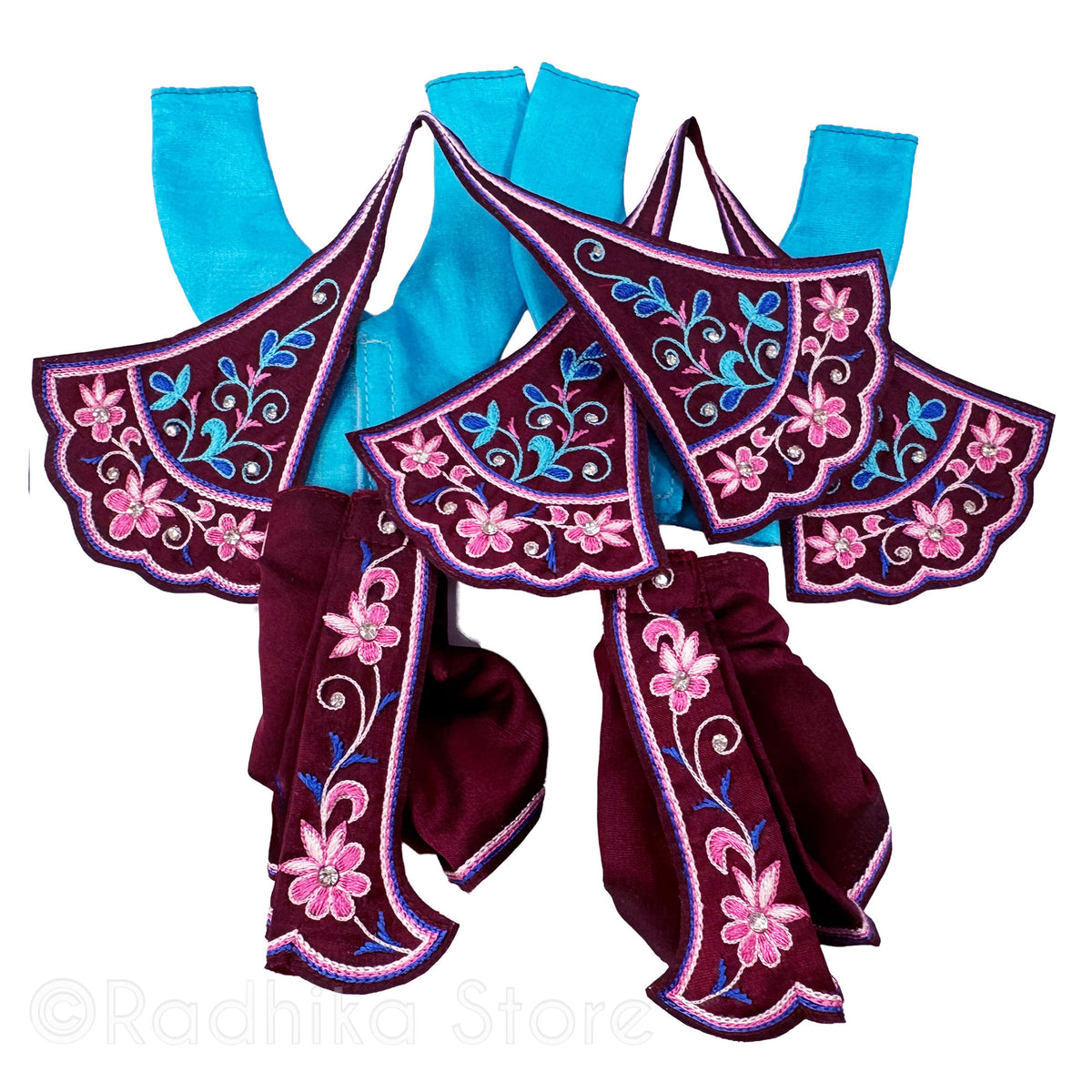 Radhika's Favorite - Maroon and Teal - Silk - Gaura Nitai Deity Outfit