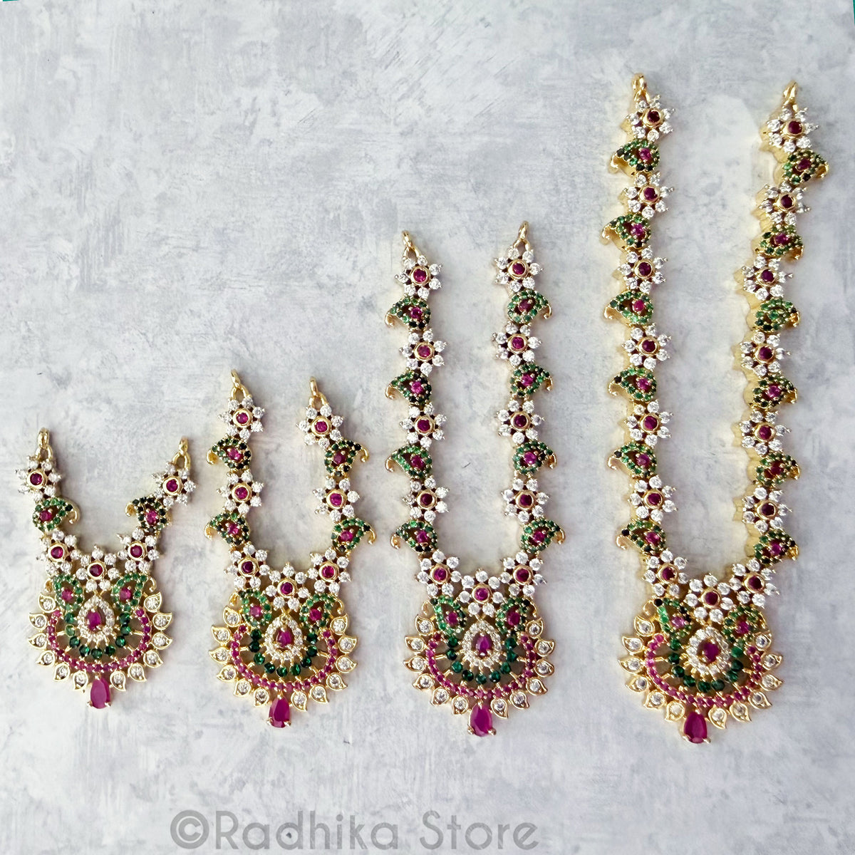Radhikas Favorite Ruby Emerald Diamond - CZ - Deity Necklace