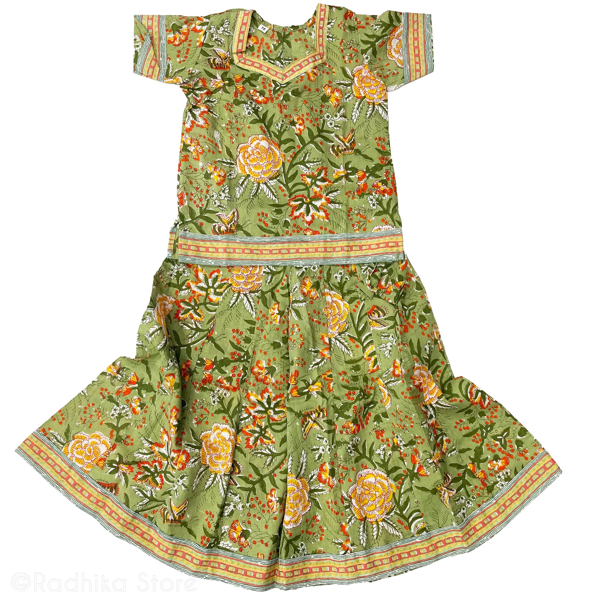 Girls Gopi Skirt Outfit - Raman Reti Garden - Cotton-Screen Print
