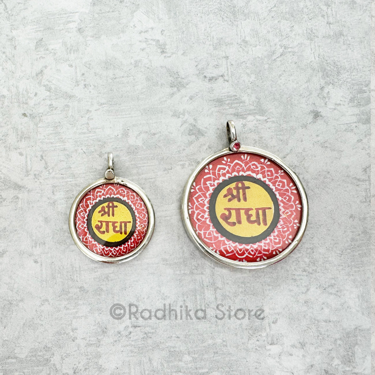 Silver Sanskrit Shri Radha  Logo-Hand Painted Pendant