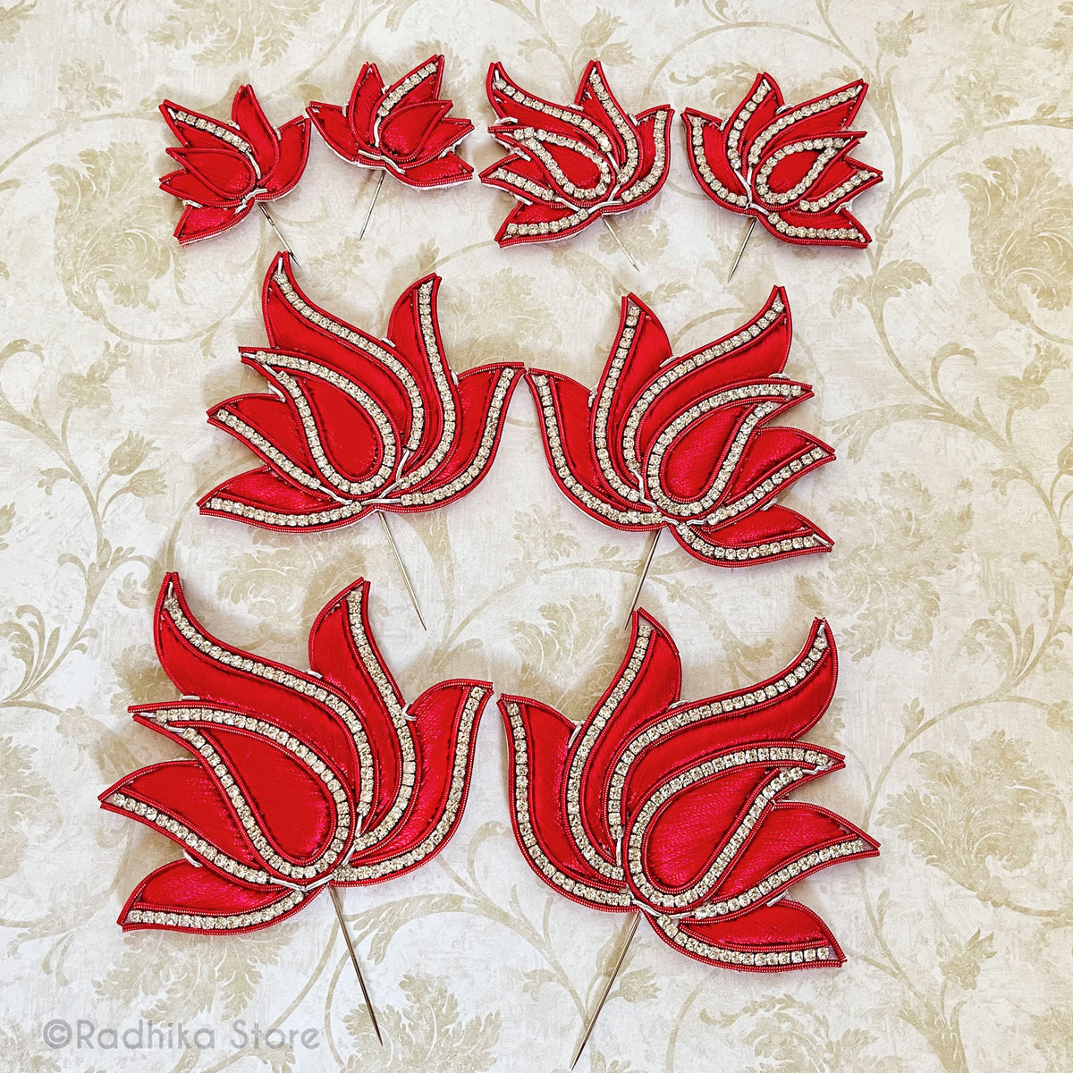 Red Lotus - Embroidery Turban Pins Set of 2