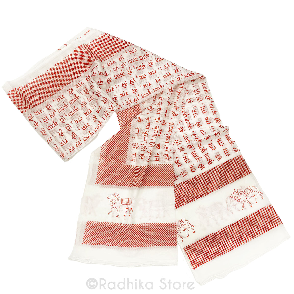 Checkered Pin Dot-Red -  Maha Mantra Chadar - With Vrindavan Cows