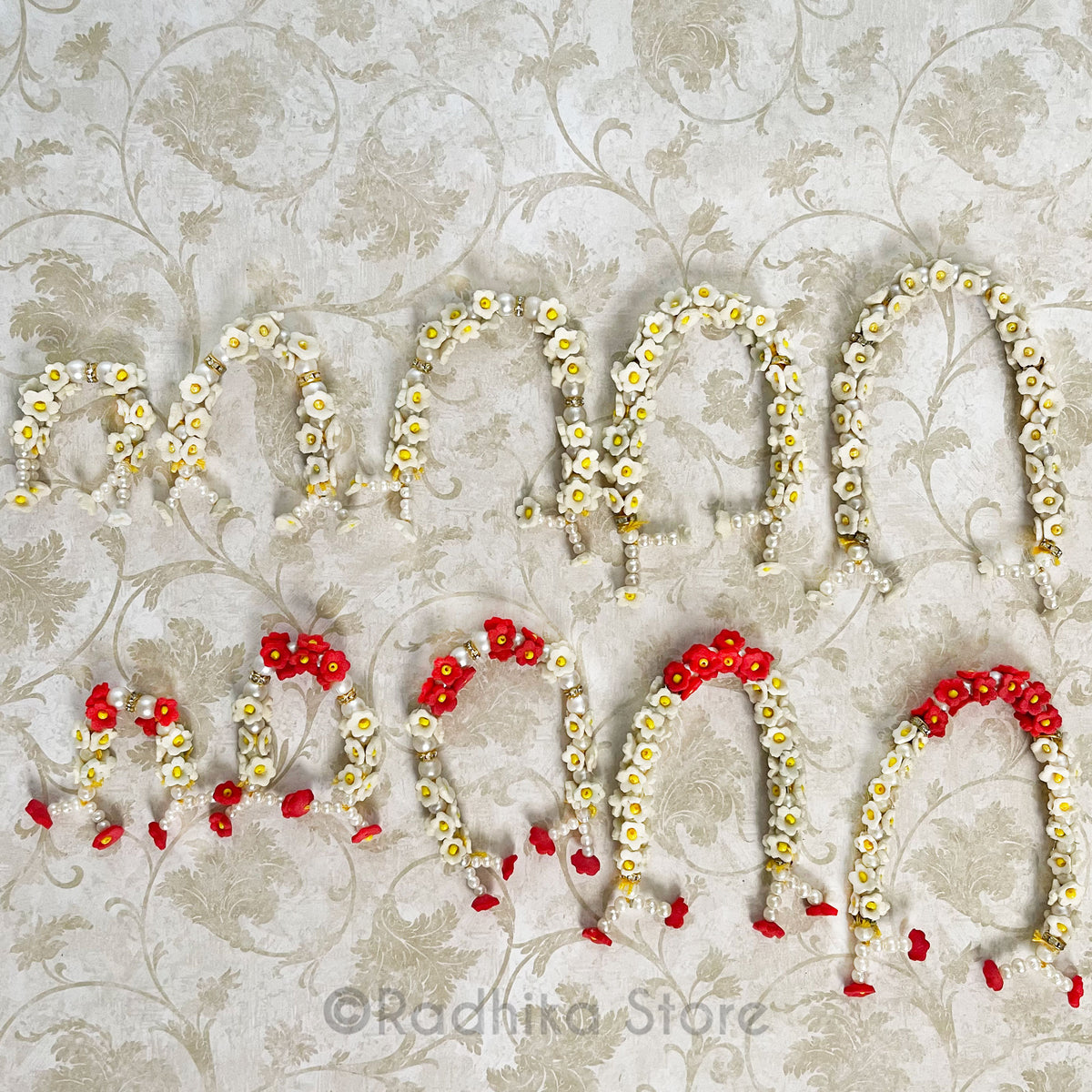 Vrindavan Flower - Red and White or White - Head Gear/ Dangle Bangle