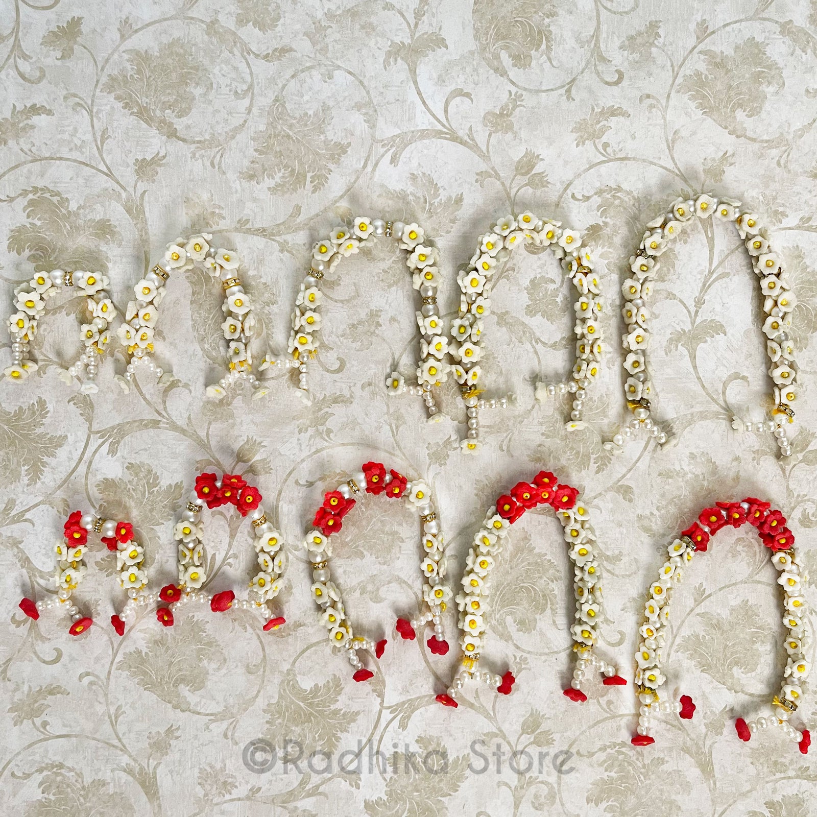 Vrindavan Flower - Red and White or White - Head Gear/ Dangle Bangle