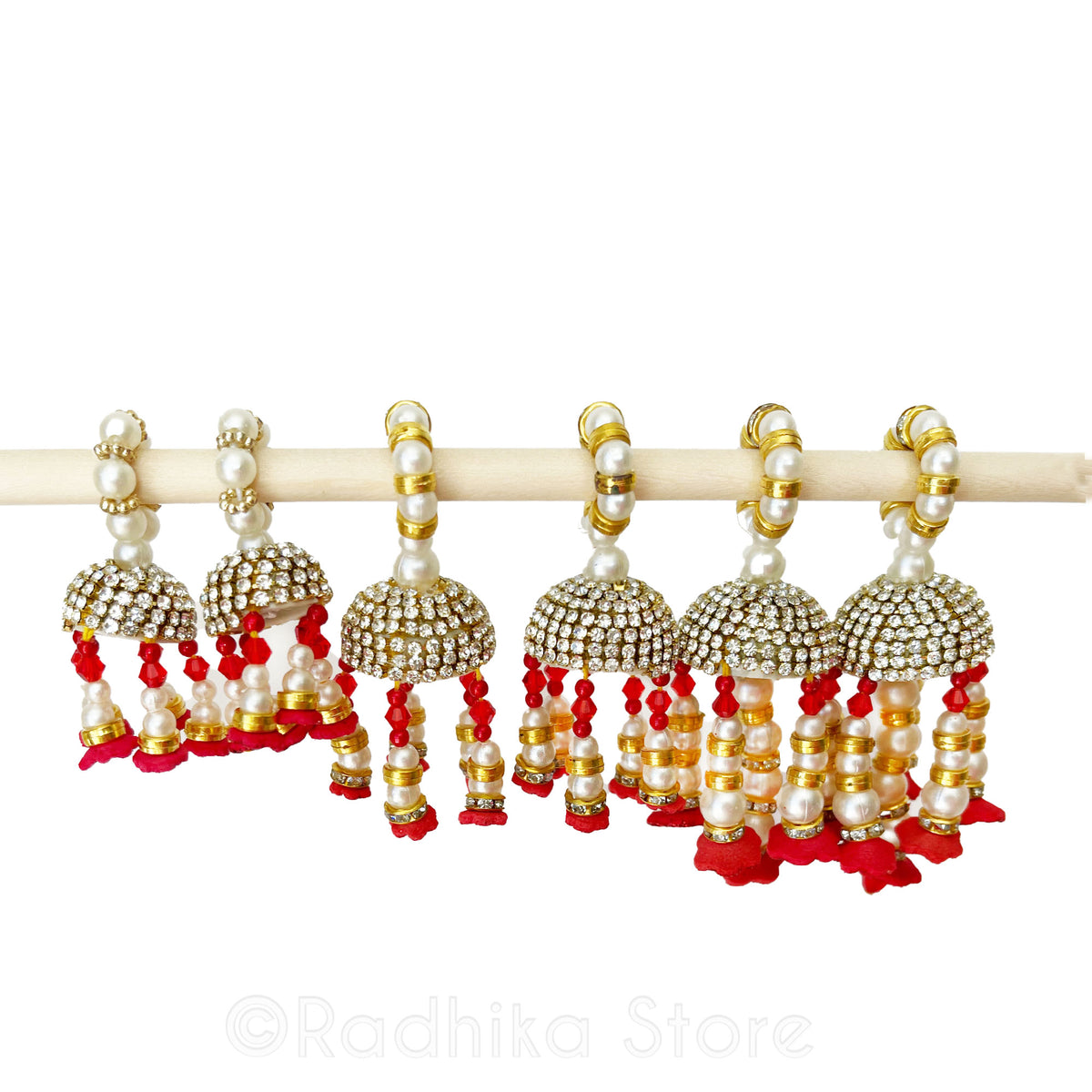 Vrindavan Flower Bell Bangles - Fuchsia, Red and White - Set of 2