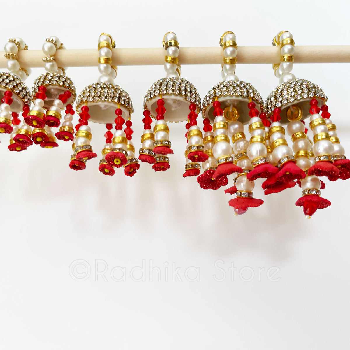 Vrindavan Flower Bell Bangles - Fuchsia, Red and White - Set of 2