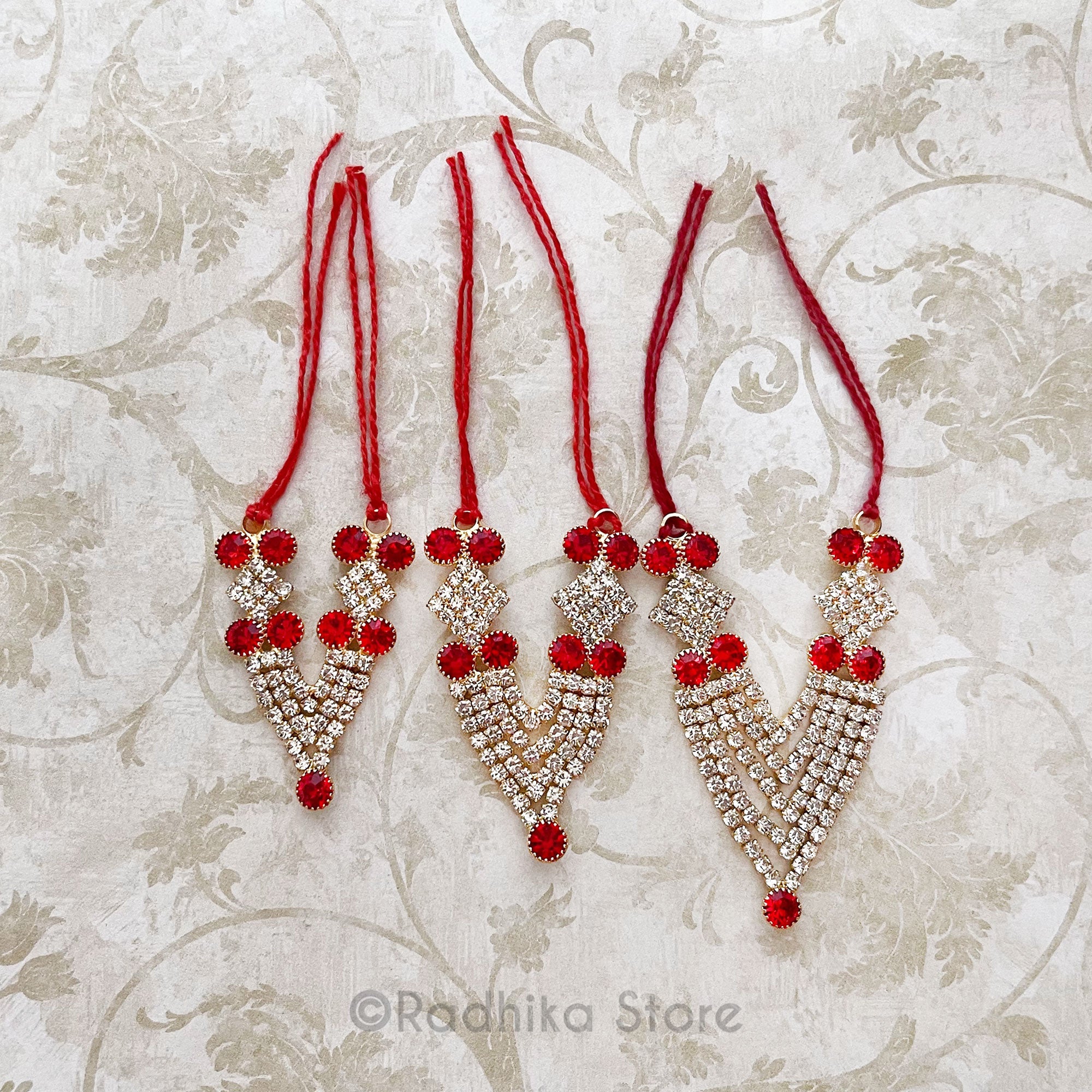 Diamonds Are For Krishna - Ruby -  Multi Strand Rhinestone Deity Necklace