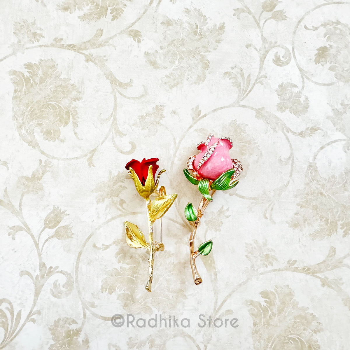 Rose Stems Red or Pink -  Pendants-(Pins)