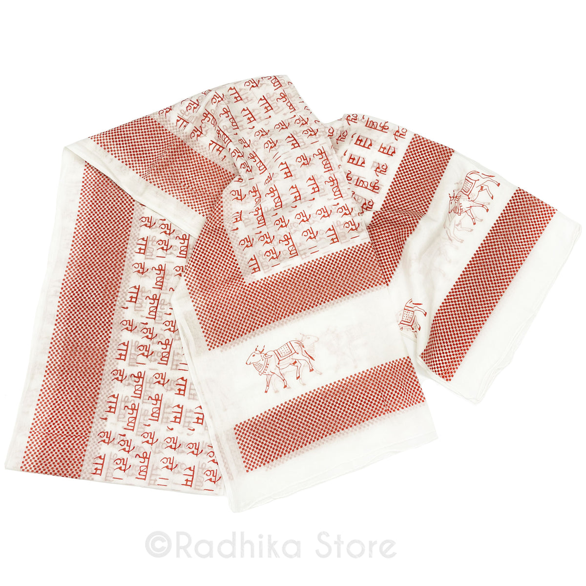 Checkered Pin Dot-Red -  Maha Mantra Chadar - With Vrindavan Cows