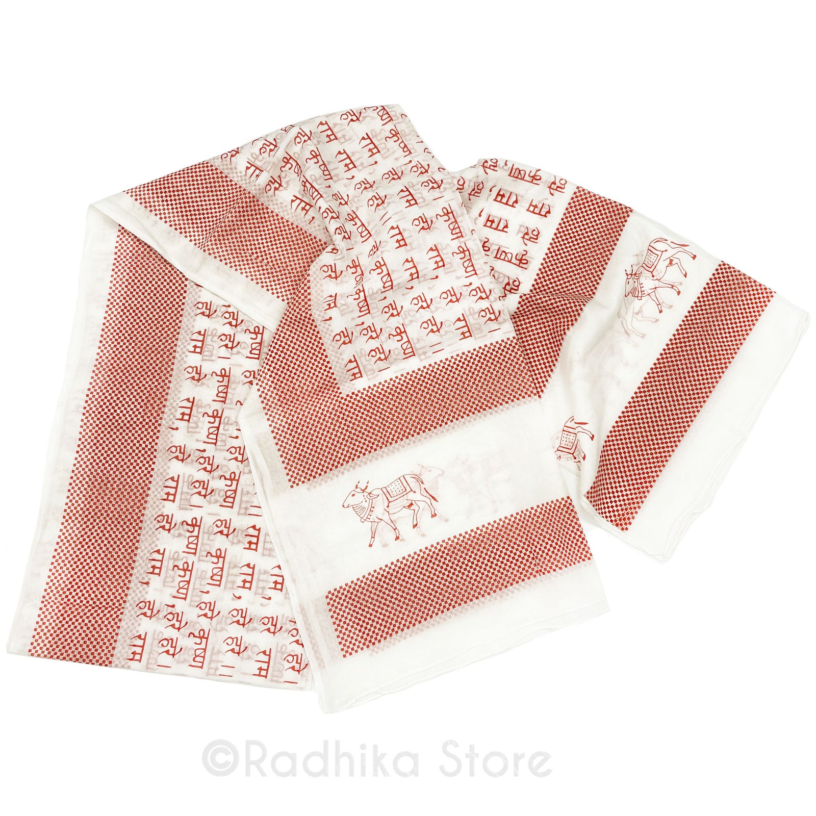 Checkered Pin Dot-Red -  Maha Mantra Chadar - With Vrindavan Cows