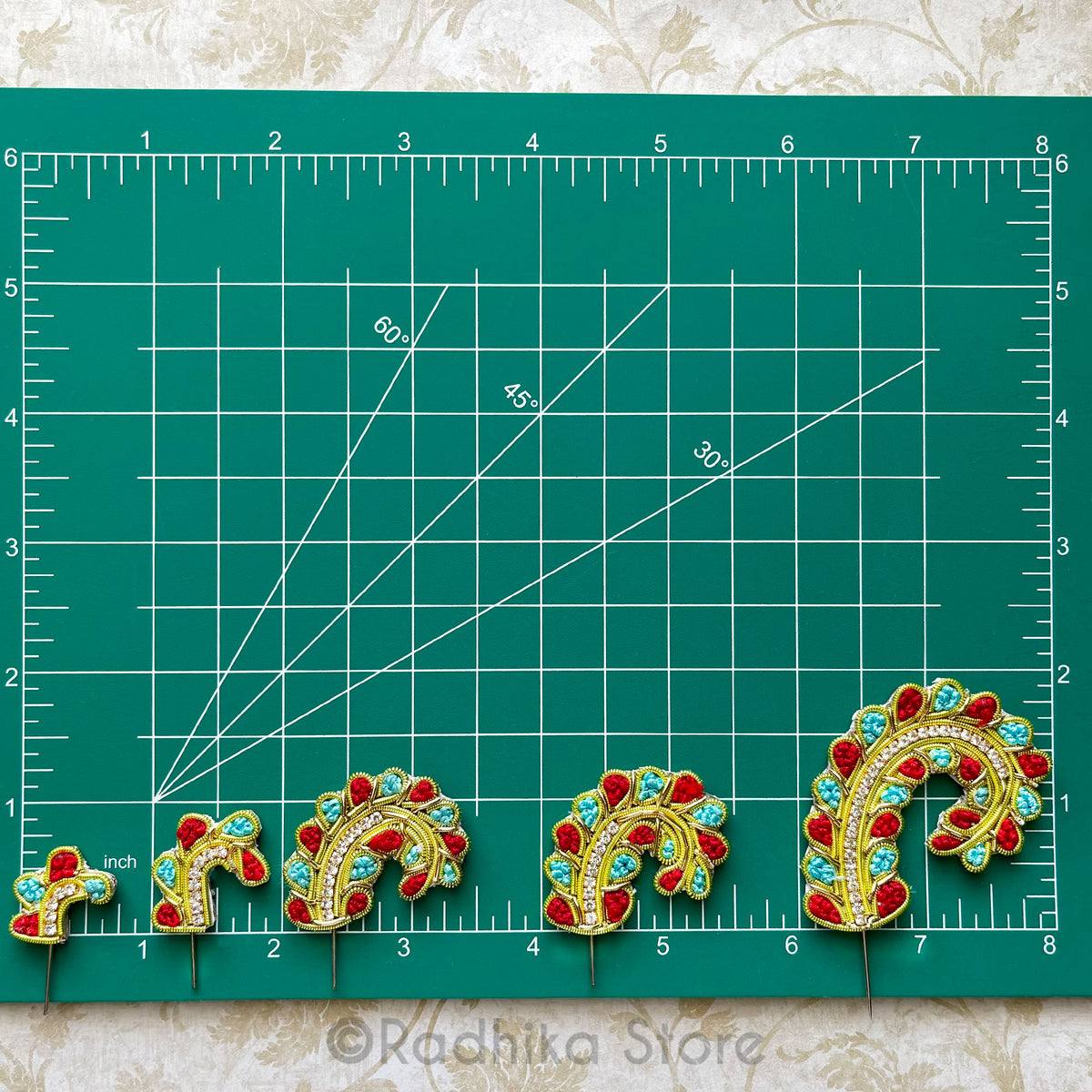 Teal and Red Vrindavan Swirls Embroidery- Set of 2 Turban Pins