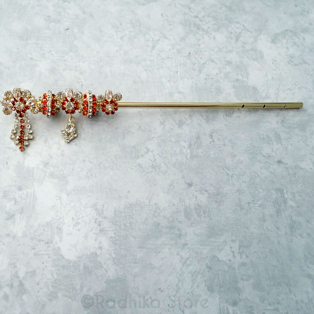 Diamond Rhinestone Vrindavan Flower Flutes- 6 Inch