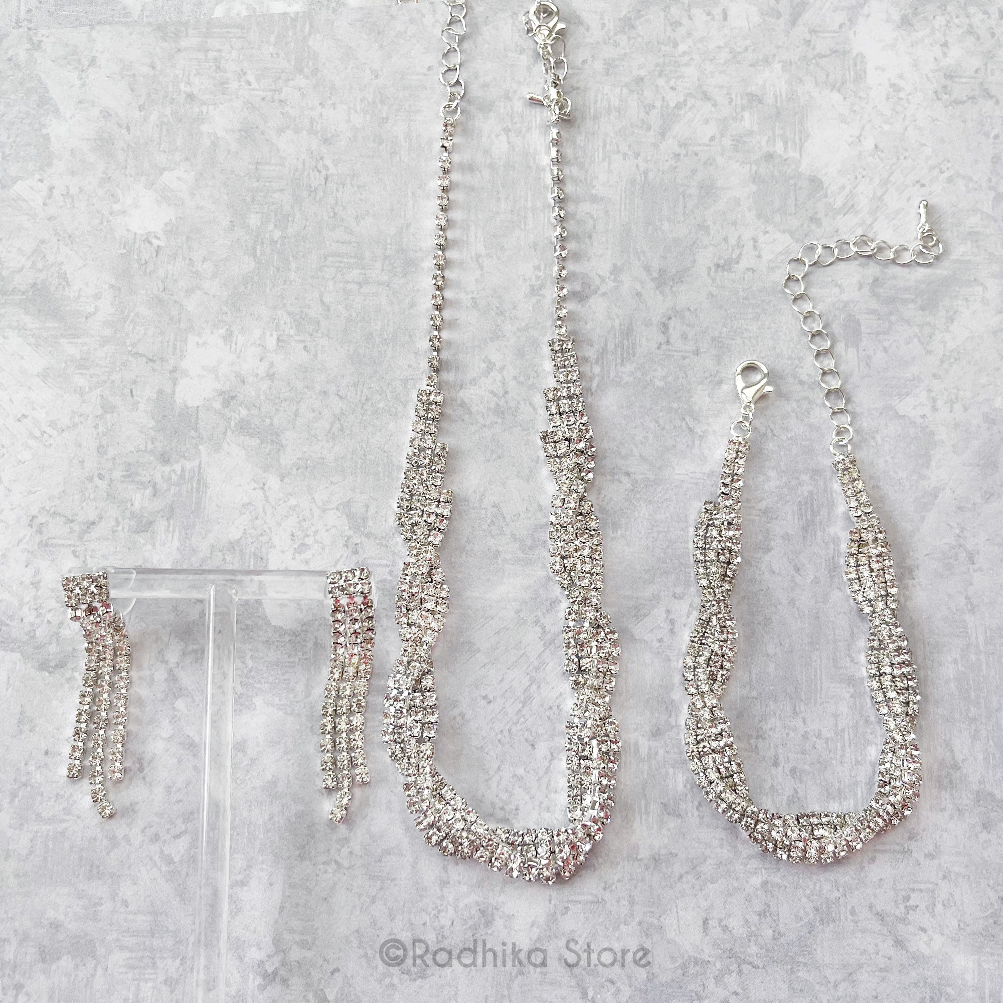 Braided  Rhinestone Deity Necklace And Earring Set
