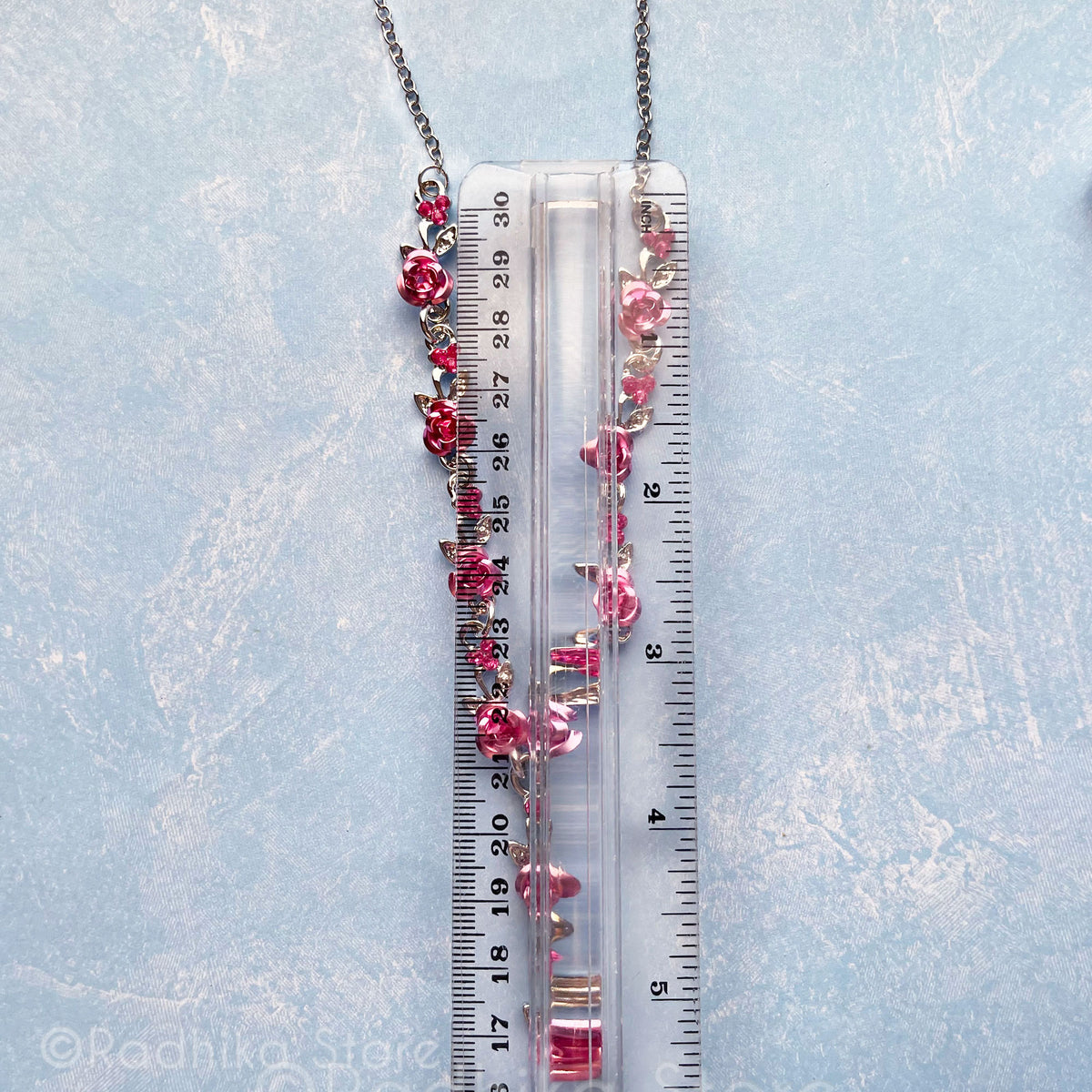 Rose With Silver Vine- 8 Inch - Pink-Red or Teal- Deity Necklaces and Earring Set