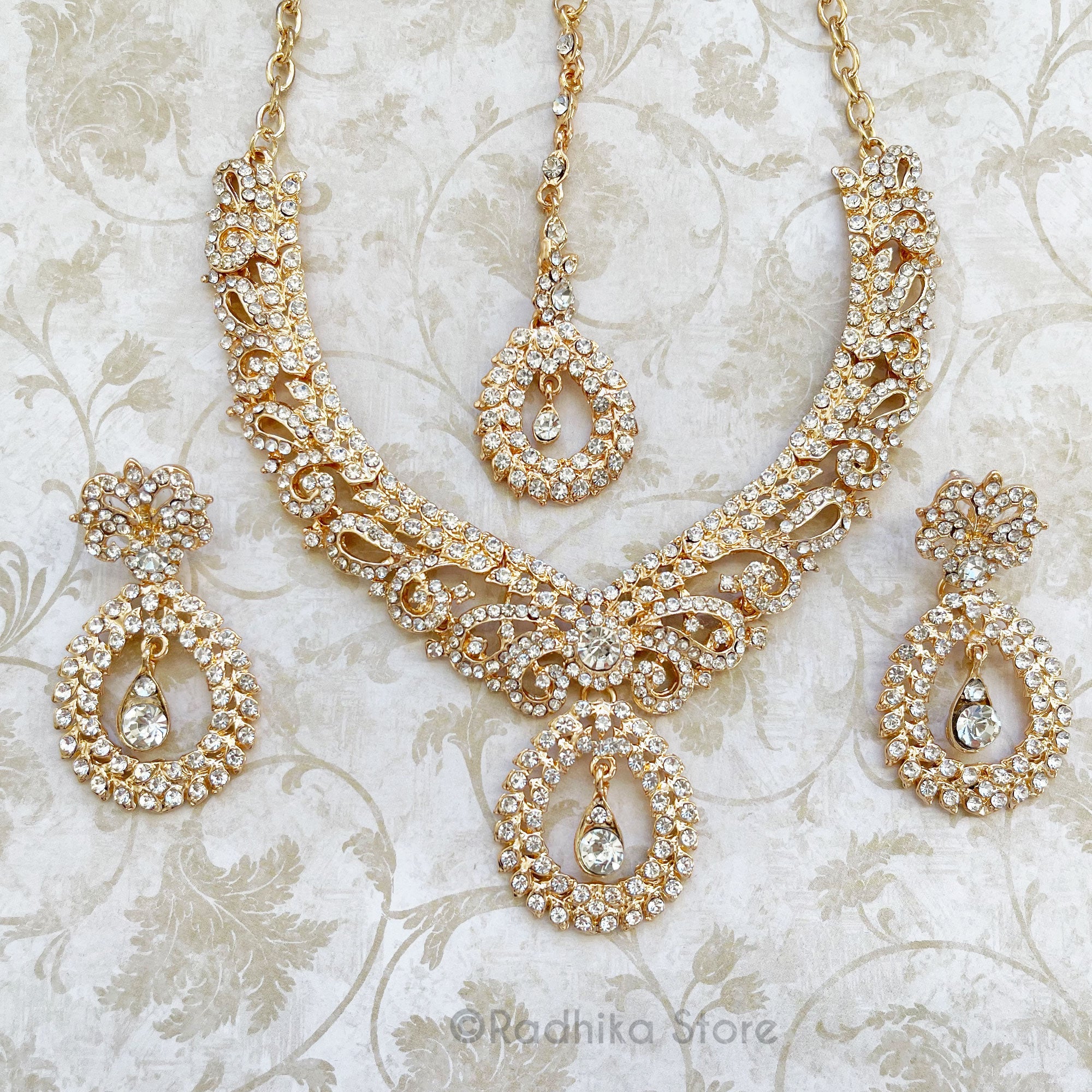 Royal Diamond - Deity Tika Necklace And Earring Set