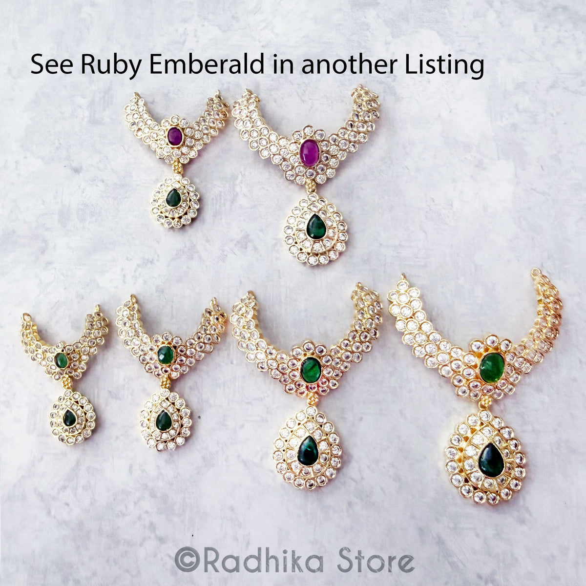 Diamond Teardrop With Emerald - Collar - Deity Necklace
