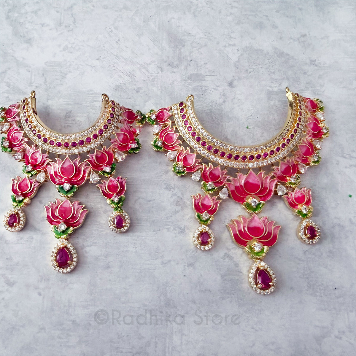 Rubies with CZ Diamonds - Lotus Collar - Deity Necklace