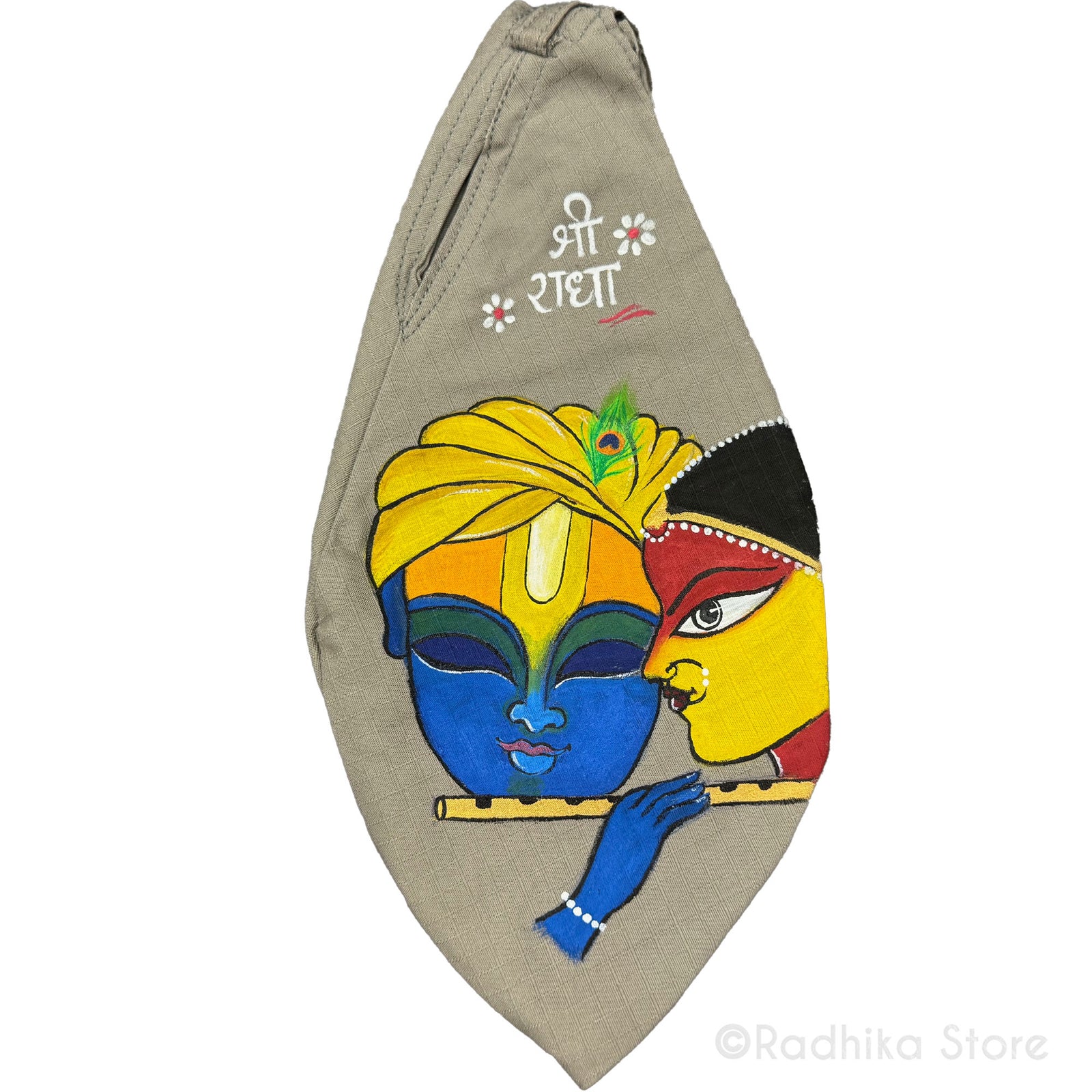 Sri Radha Gopal - Hand Painted - Beige Thick Cotton -Bead Bag