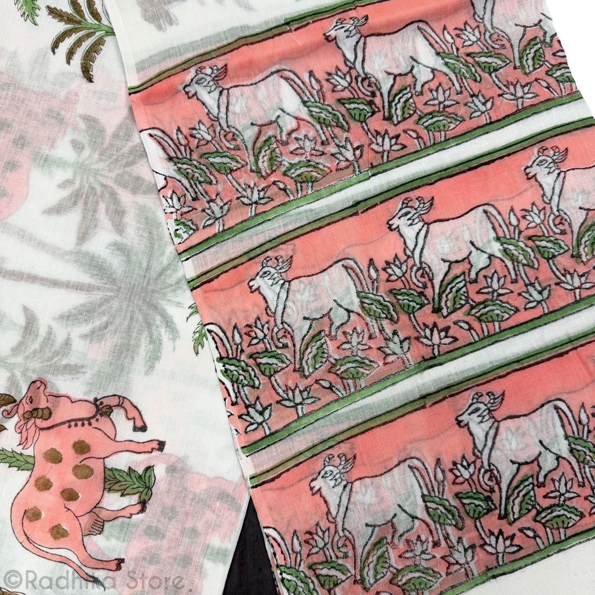 Coral Peach Surabhi Cows - Cotton Chadar