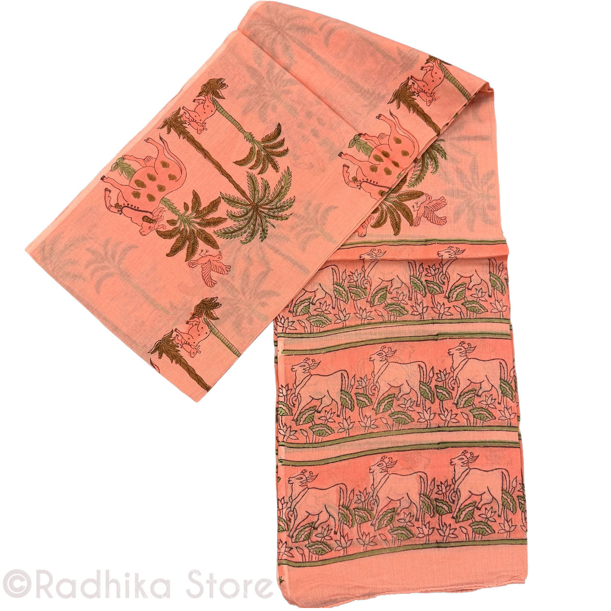 Saffron Peach Vrindavan Cows - Cotton Chadar